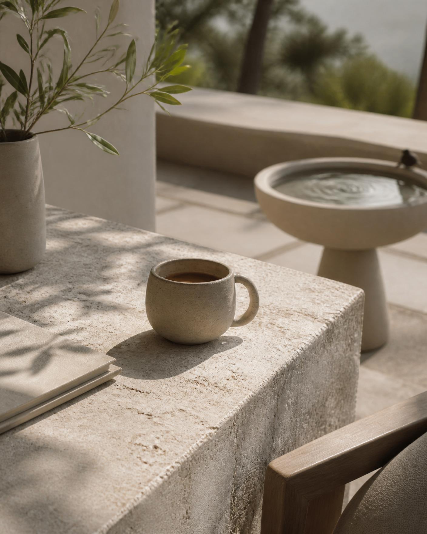 Ruhige Terrasse am Morgen